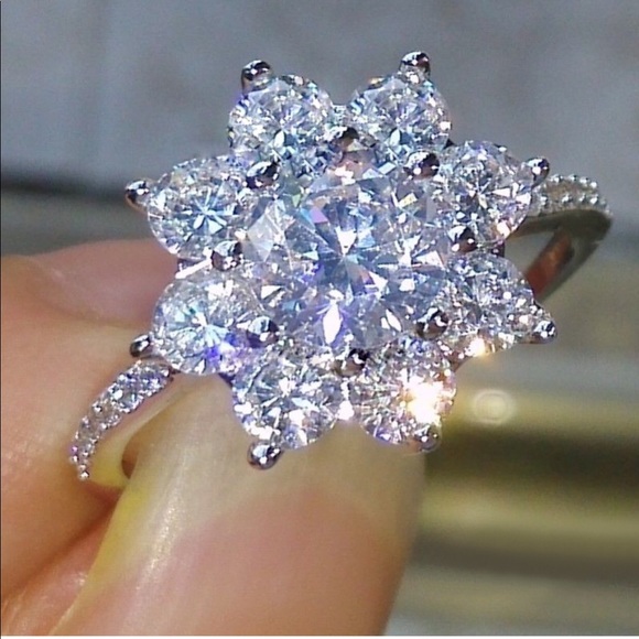 14k white gold ring band set diamond wedding - Picture 7 of 8